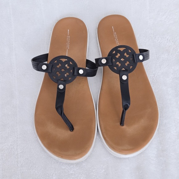 Report Jocelyn Black Thong Sandals Minimalist Resort Beach Summer‎ Vacation Sz 8 - Picture 2 of 7